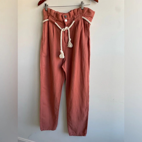 VERONICA BEARD||Karter Belted Linen-Cotton Paper Bag Pants,Worn Once Size 8 - Picture 4 of 11